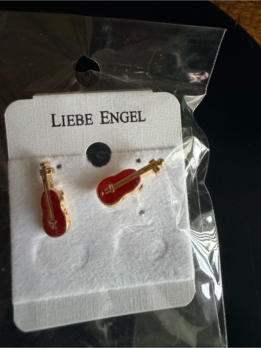 Red Violin Stud Earrings with Gold Accents